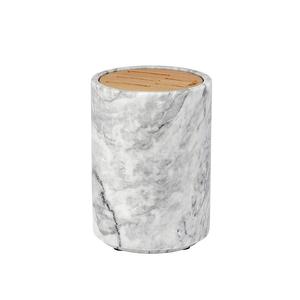 Round Marble Block White & White oak