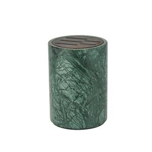 Round Marble Block Green & stained acacia