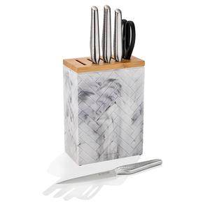 Signature Grip Herringbone White Marble 6 Piece Knife Block Set