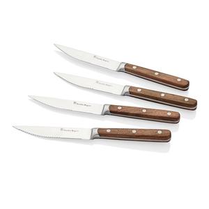 Serrated Steak Knife Set with Sleek Black Walnut Handles for Refined Modern Entertaining.