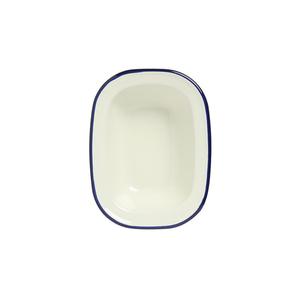 Enamel Oblong Pie Dish 200ml Blue Rim