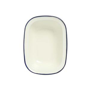 Enamel Oblong Pie Dish 400ml Blue Rim