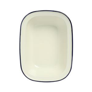 Enamel Oblong Pie Dish 1L Blue Rim