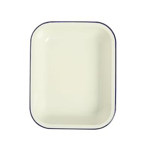 Enamel Oblong Pie Dish 1.5L Blue Rim