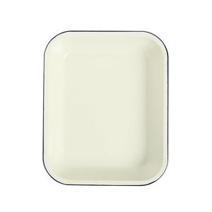 Enamel Oblong Baking Dish 2.5L Blue Rim