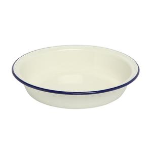 Enamel Round Pie Dish 19.5cm Blue Rim