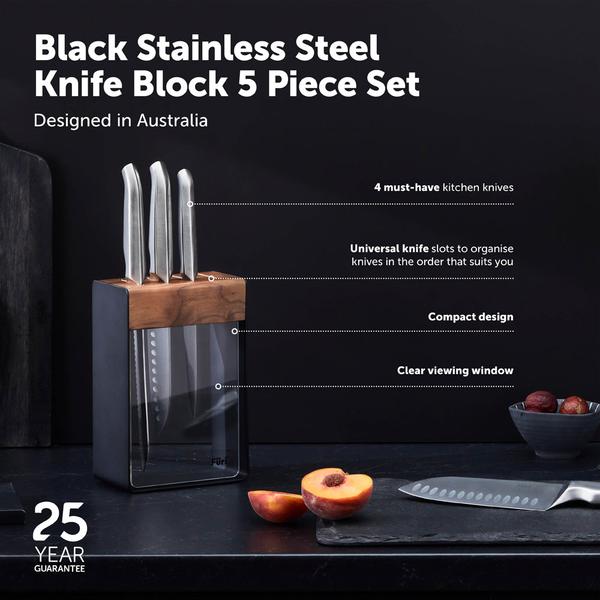 Pro Black Stainless Steel Knife Block Set 5 Piece