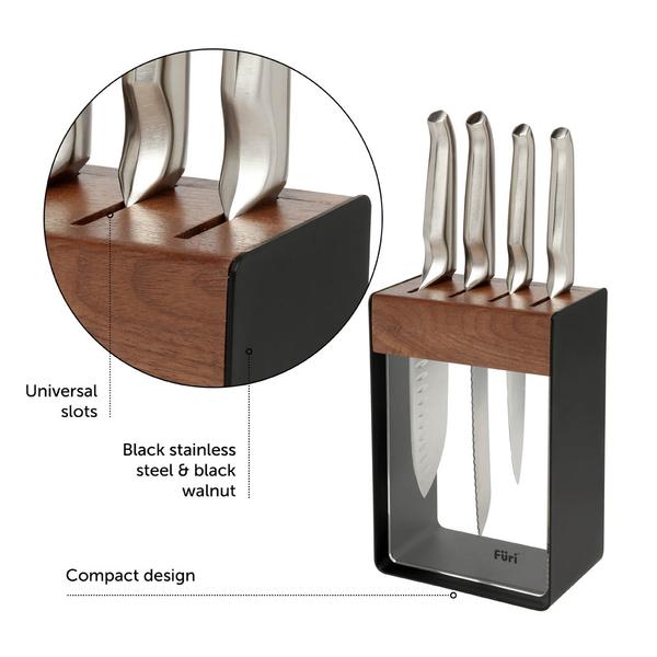Pro Black Stainless Steel Knife Block Set 5 Piece