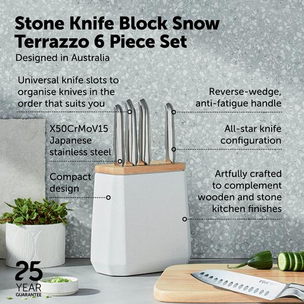 Stone Knife Block 6pc Set Snow Terrazzo