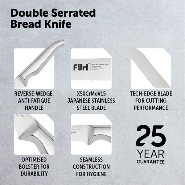 Pro Double Serrated Bread Knife & Bread Cutting Board Set 2 Piece