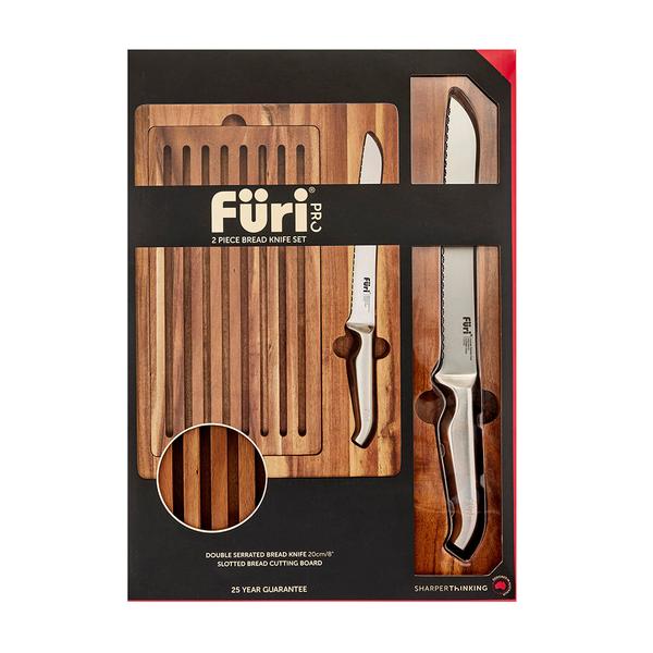 Pro Double Serrated Bread Knife & Bread Cutting Board Set 2 Piece