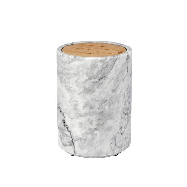 Round Marble Block White & White oak