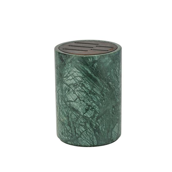 Round Marble Block Green & stained acacia