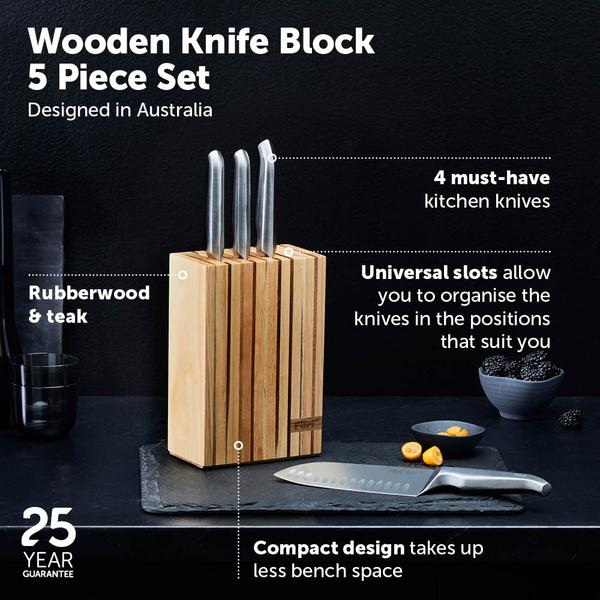 Pro Wooden Knife Block Set 5 Piece