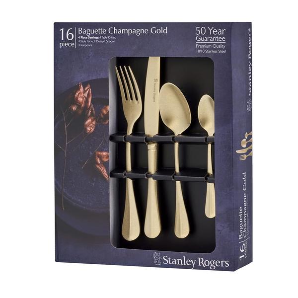 Baguette Champagne Gold Vintage Cutlery Set 16 Piece
