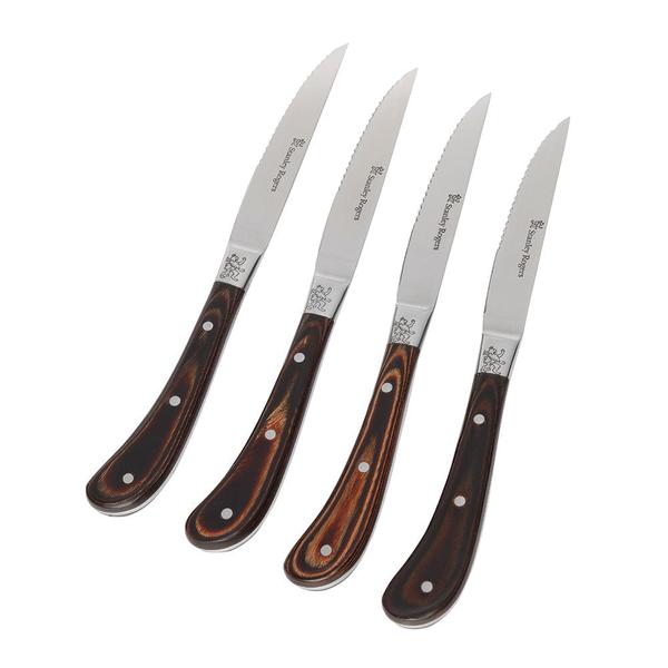 Pistol Grip Woodland Steak Knives Brown 4 Piece Set