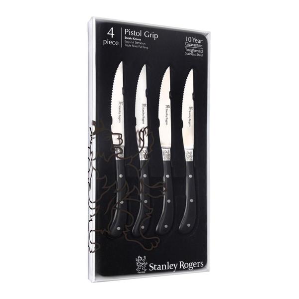 Pistol Grip Artisan Steak Knives Black 4 Piece Set