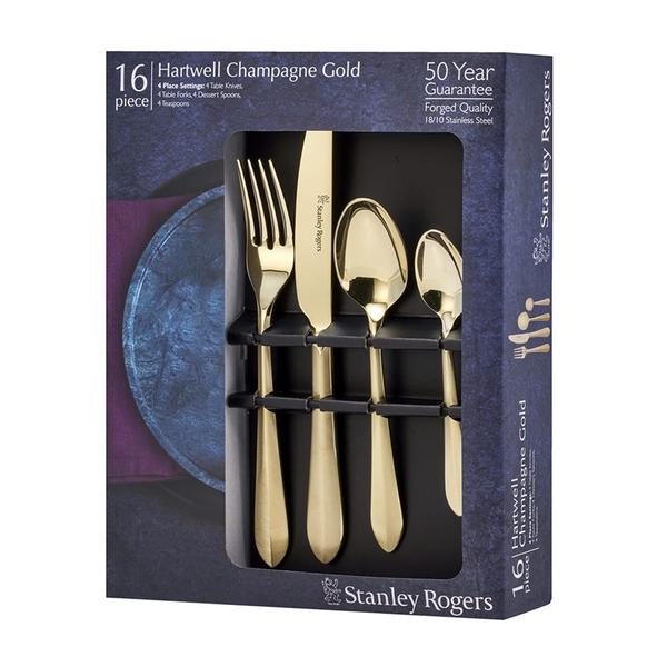 Hartwell Champagne  Gold Cutlery Set 16 Piece