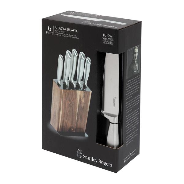 Sr Acacia Black 6 Piece Knife Block