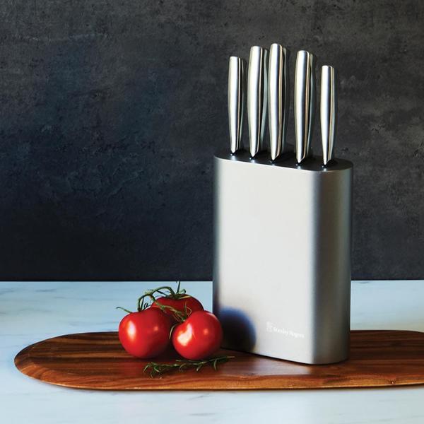 Vertical Oval Metallic Pewter Knife Block Set 6 Piece