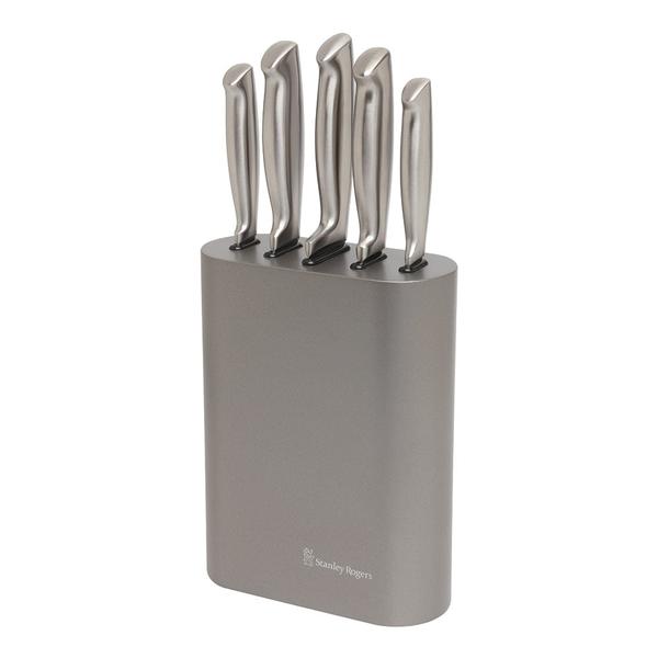 Vertical Oval Metallic Pewter Knife Block Set 6 Piece