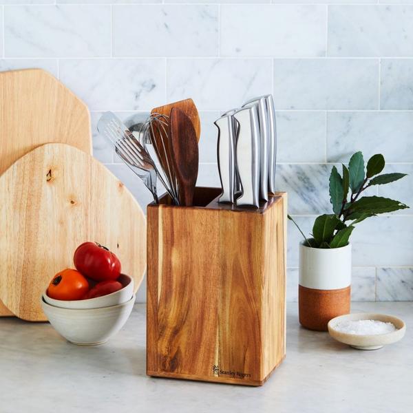 Acacia Knife Block Set with Room for Utensils, Keeping Knives and Tools Close at Hand.