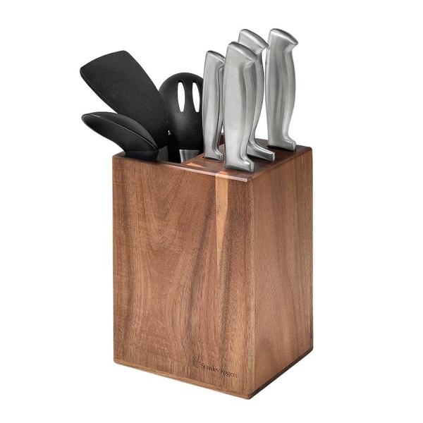 Acacia Knife Block Set with Room for Utensils, Keeping Knives and Tools Close at Hand.