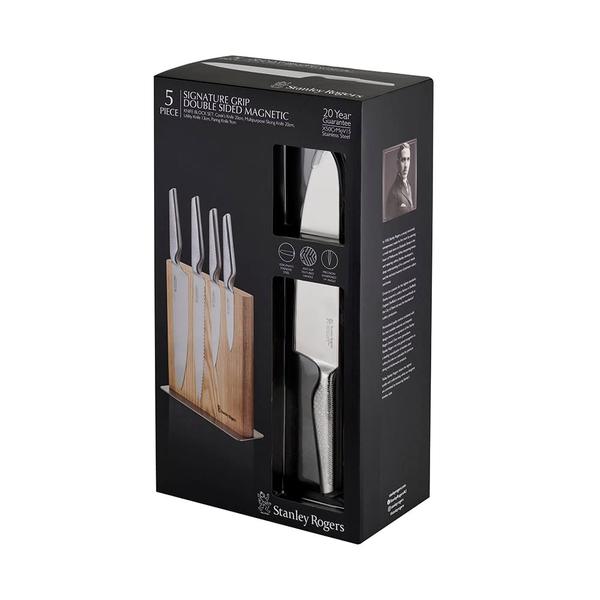 Signature Grip Double Sided Magnetic 5 Piece Knife Block Set