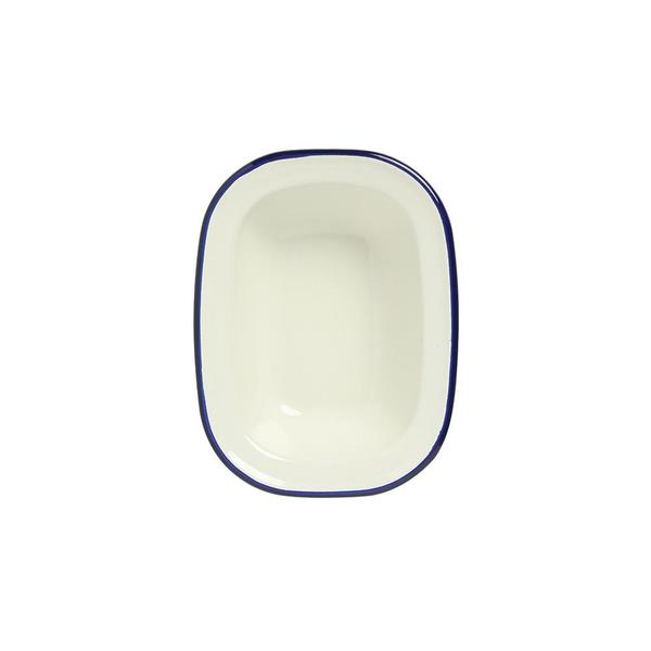 Enamel Oblong Pie Dish 200ml Blue Rim