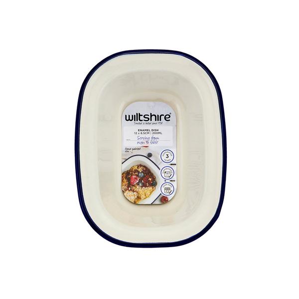 Enamel Oblong Pie Dish 200ml Blue Rim
