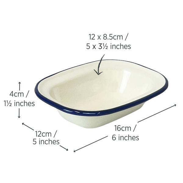 Enamel Oblong Pie Dish 200ml Blue Rim