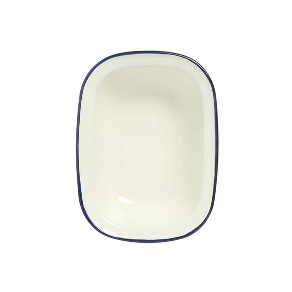 Enamel Oblong Pie Dish 400ml Blue Rim