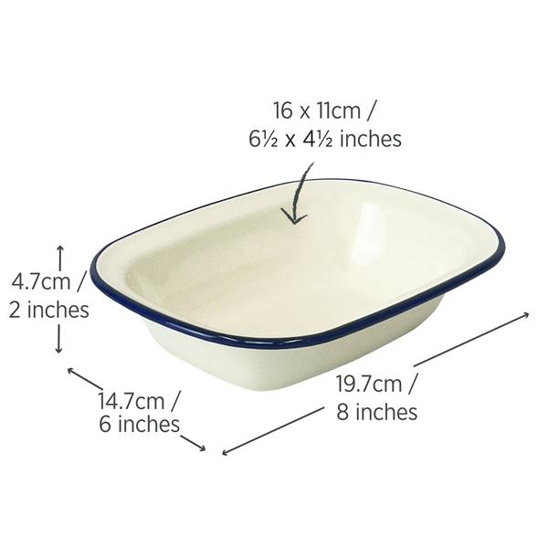 Enamel Oblong Pie Dish 400ml Blue Rim