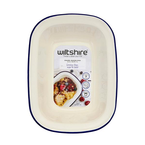 Enamel Oblong Pie Dish 1L Blue Rim