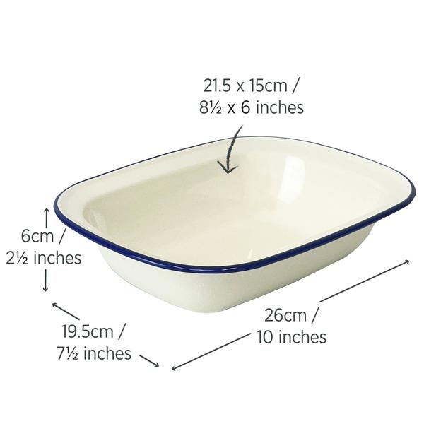 Enamel Oblong Pie Dish 1L Blue Rim