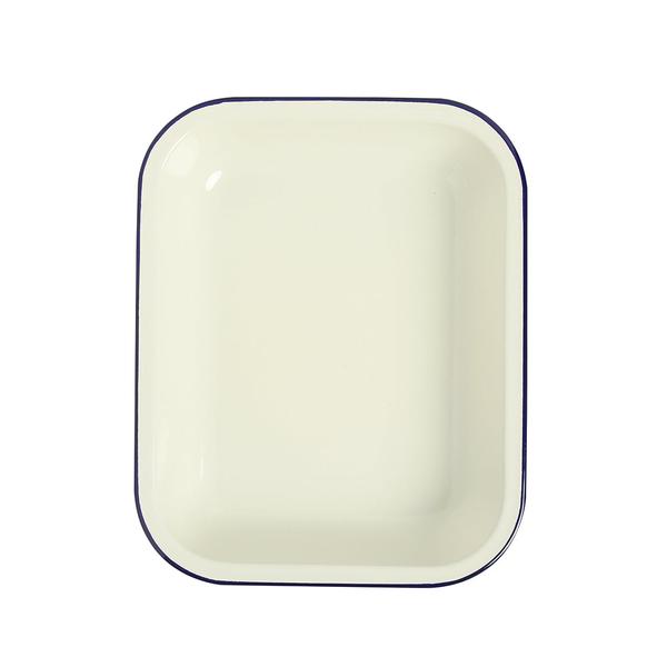 Enamel Oblong Pie Dish 1.5L Blue Rim
