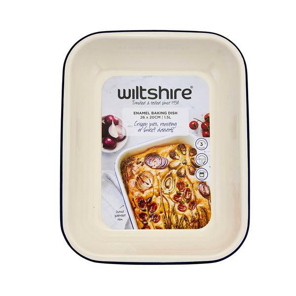 Enamel Oblong Pie Dish 1.5L Blue Rim