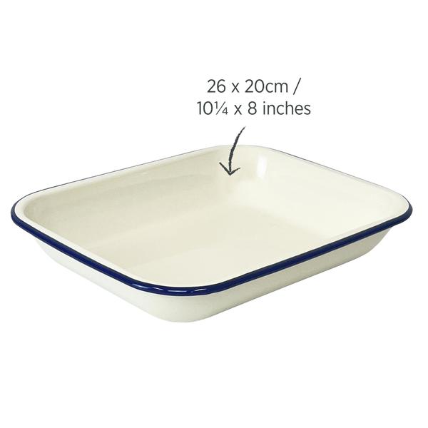 Enamel Oblong Pie Dish 1.5L Blue Rim
