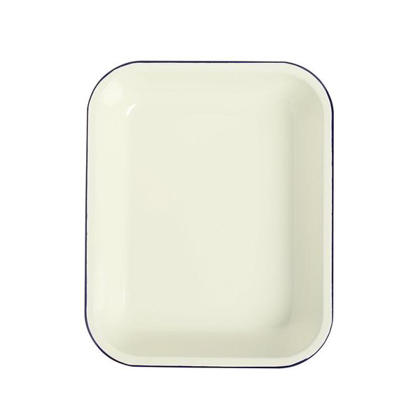 Enamel Oblong Baking Dish 2.5L Blue Rim