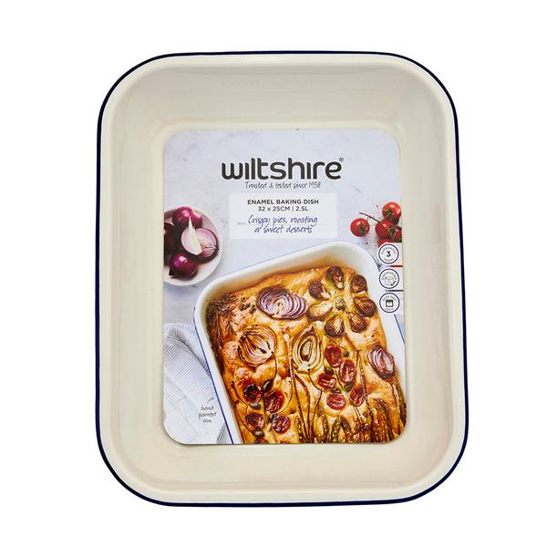 Enamel Oblong Baking Dish 2.5L Blue Rim