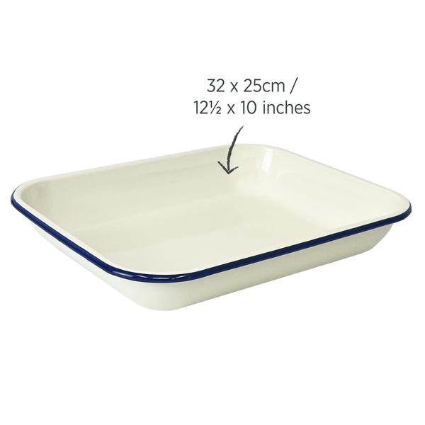 Enamel Oblong Baking Dish 2.5L Blue Rim