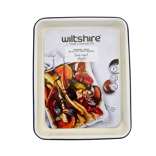 Enamel Bake Tray 800ml / 26.5cm Blue Rim
