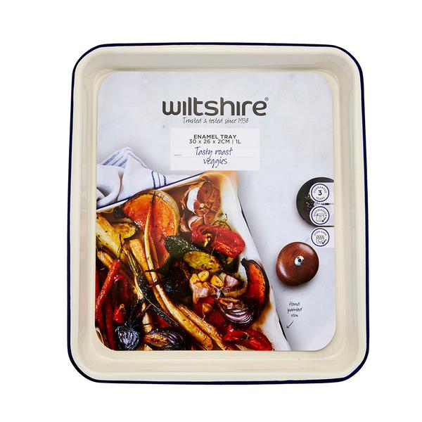 Enamel Bake Tray 1L / 30cm Blue Rim