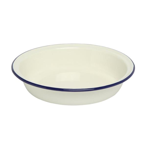Enamel Round Pie Dish 19.5cm Blue Rim