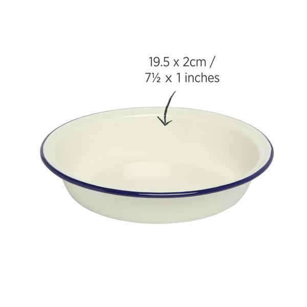 Enamel Round Pie Dish 19.5cm Blue Rim