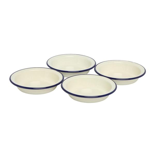 Enamel Pie Dishes 12cm Set of 4 Blue Rim