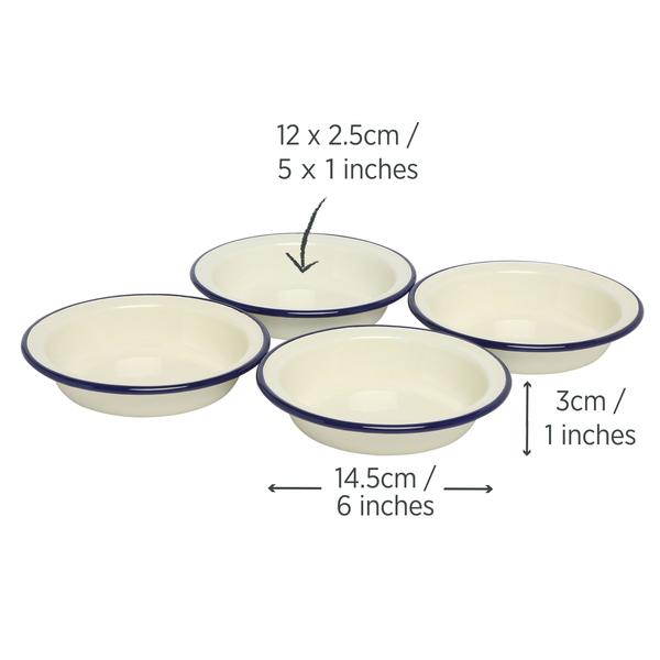 Enamel Pie Dishes 12cm Set of 4 Blue Rim