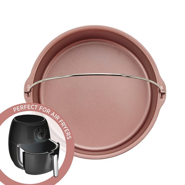 Rose Gold Air Fryer Round Cake Pan with handle 19 x 18 x 7.5cm