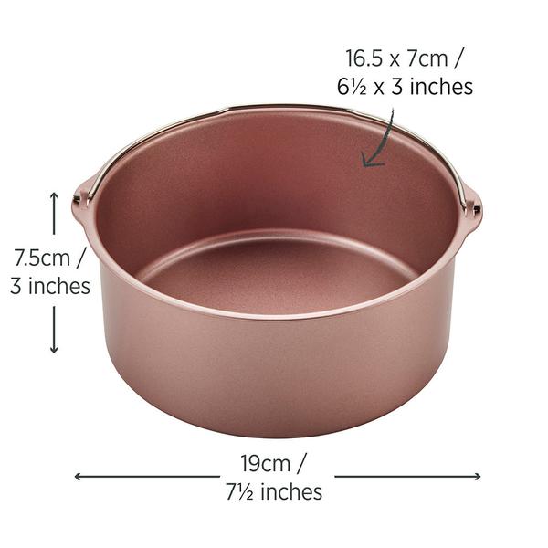 Rose Gold Air Fryer Round Cake Pan with handle 19 x 18 x 7.5cm