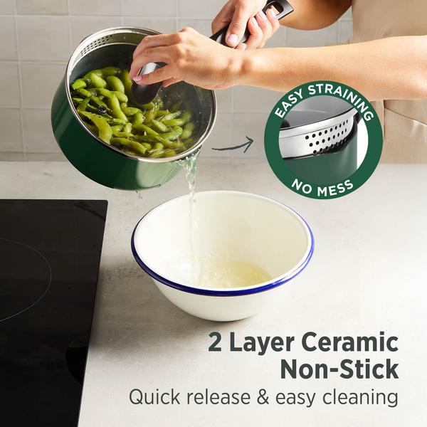 PureCook Ceramic Non-Stick Saucepan 16cm with Glass Lid